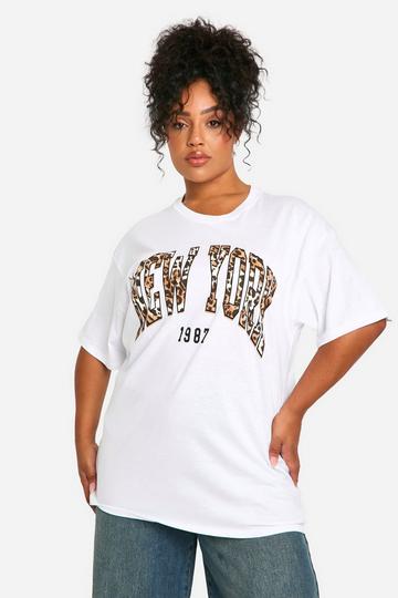 Plus Leopard New York Oversized T-Shirt white