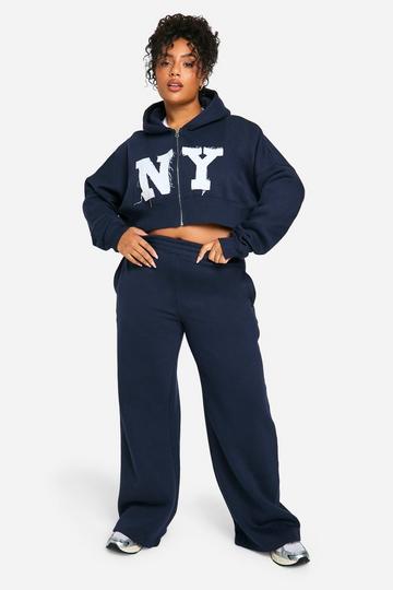 Plus NY Self FABRIC APPLIQUE Joggingbroek Met Rechte Pijpen navy