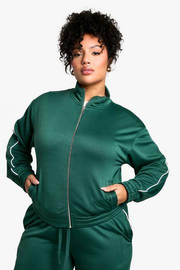 Plus Tricot Piping Detail Zip Through Track Jacket forest