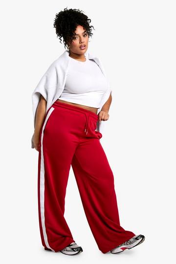 PLUS TRICOT SIDE STRIPE STRAIGHT LEG JOGGER red