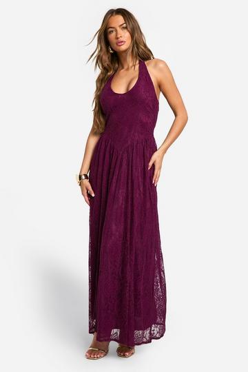 Halter Lace Maxi Dress plum