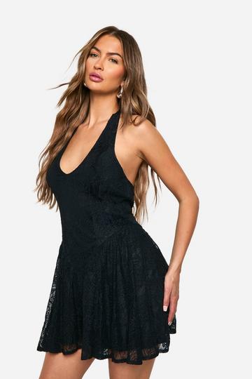 Halter Neck Lace Mini Dress black