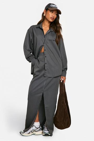 Pinstripe Split Front Maxi Skirt charcoal