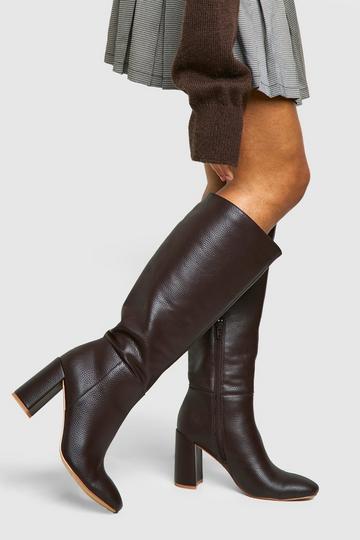 Textured Heeled Knee High Boot chocolate