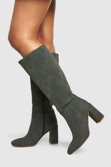 Grey Stacked Heeled Knee High Boot