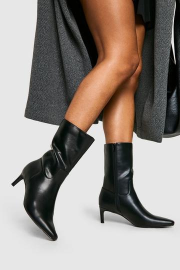 Black Calf high Low Heeled Pointed Boots