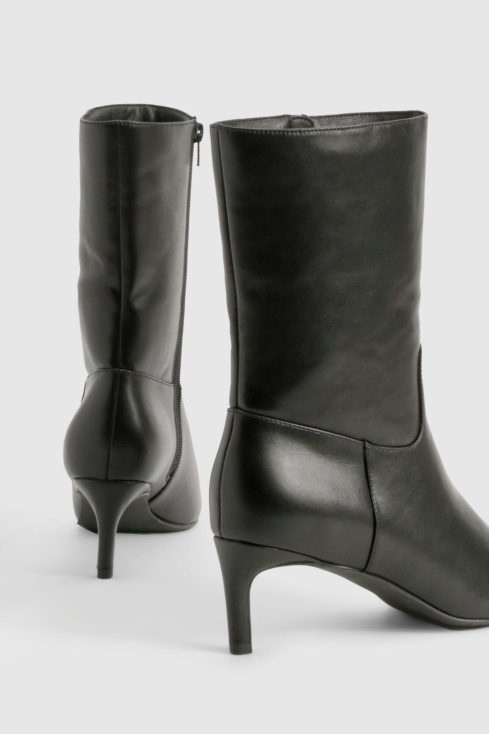 Calf high Low Heeled Pointed Boots | boohoo USA