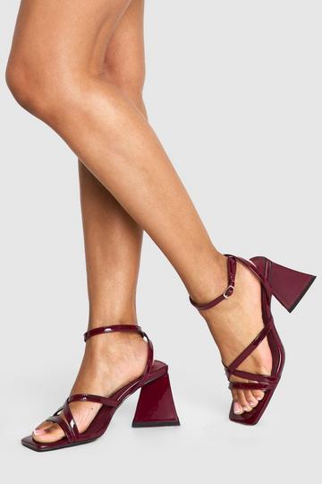 Wide Fit Vinyl Flared Heel Crossover Sandals oxblood