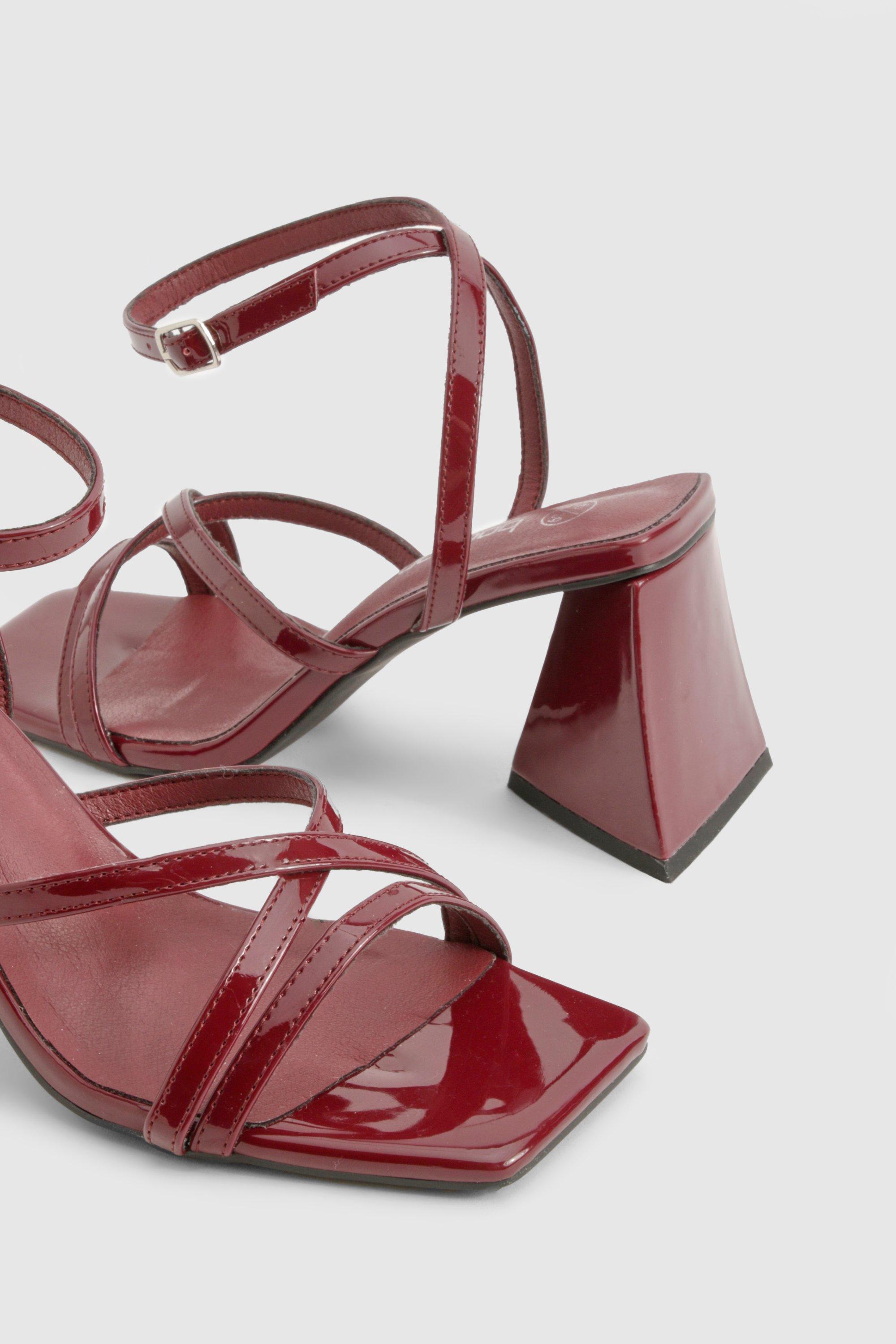 Wide Fit Vinyl Flared Heel Crossover Sandals