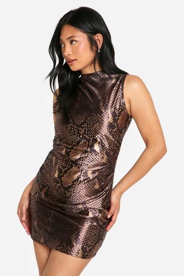 Black Petite Snake Satin Mini Dress