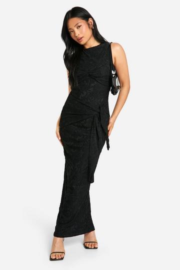 Petite Burnout Floral Tie Twist Maxi Dress black