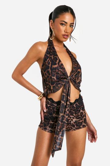 Multi Leopard Printed Tie Front Top