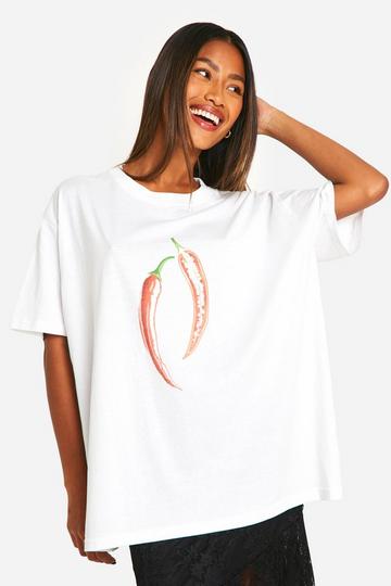 Oversized T-shirt with Chilli Graphic white