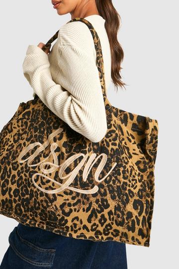 DSGN Leopard Denim Shopper Bag leopard