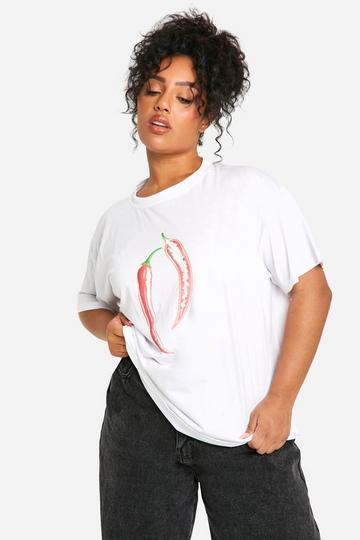 Plus Oversized Chilli Graphic T-shirt white