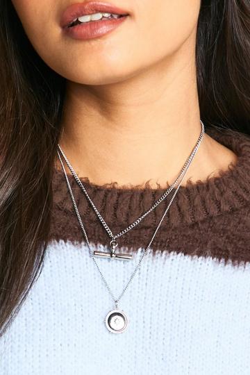 Silver T-bar Double Layer Necklace