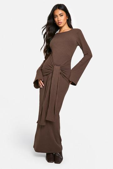 Wide Rib Ruched Tie Maxi Dress chocolate