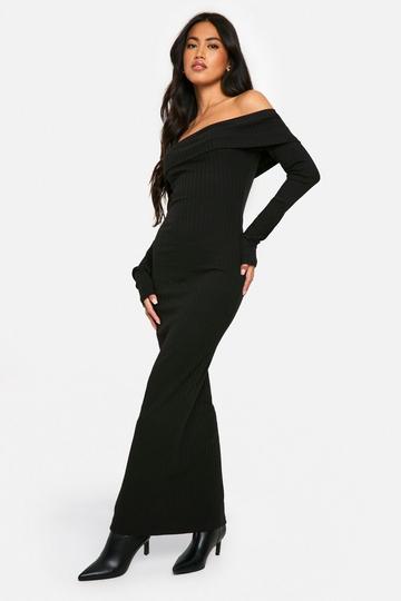 Black Wide Rib Bardot Maxi Dress