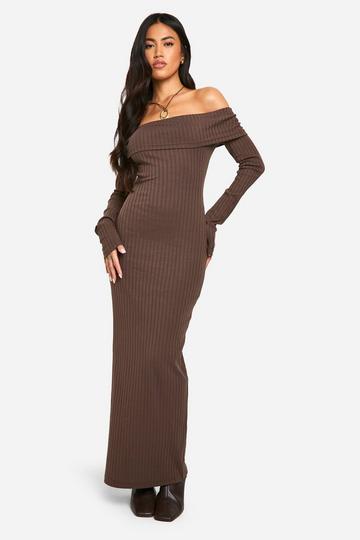 Wide Rib Bardot Maxi Dress chocolate