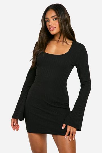 Wide Rib Ruched Tie Mini Dress black