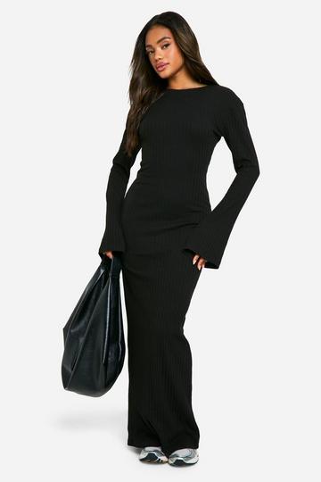 Wide Rib Flare Sleeve Maxi Dress black