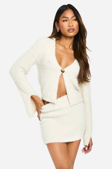 Fluffy Knit Knitted Mini Skirt stone