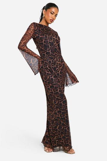 Luipaardprint Maxi Jurk Met Lage Ronde Rug brown