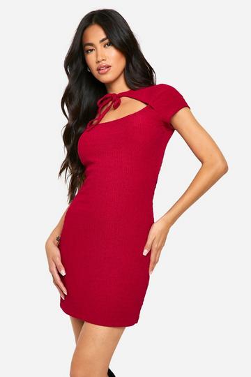 Cherry Red Textured Tie Front Mini Dress