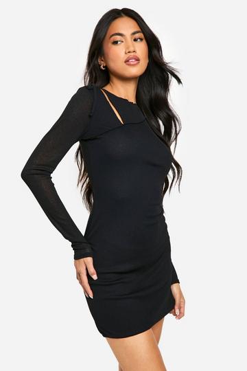 Textured Tie Side Mini Dress black