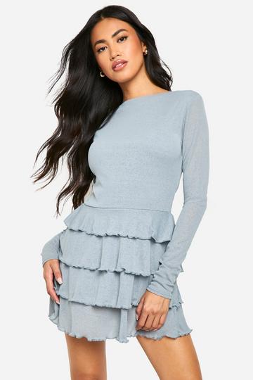 Ruffle Layered Hem Mini Dress grey