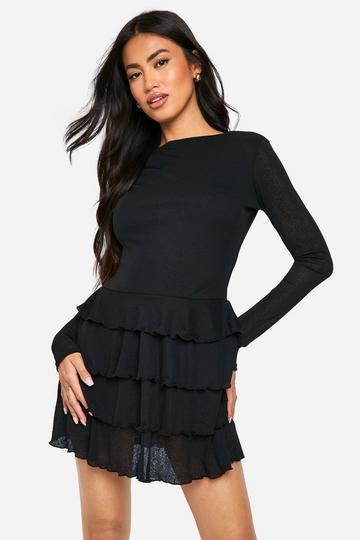 Ruffle Layered Hem Mini Dress black