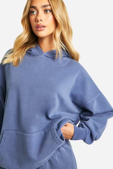 Oversized Garment Dyed Hoodie denim-blue