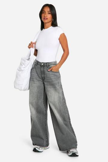 The Petite Mid Rise Wide Leg Jeans grey