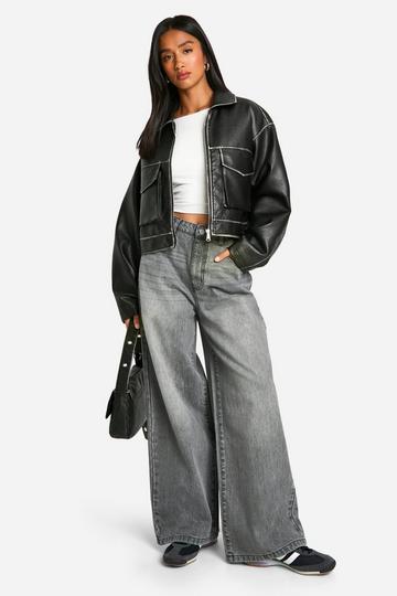 The Petite High Rise Wide Leg Jean grey