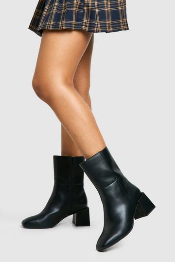 Wide Fit Panel Detail Block Calf Boots black