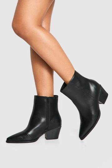 Wide Fit Textured Low Block Ankle Western Boots black