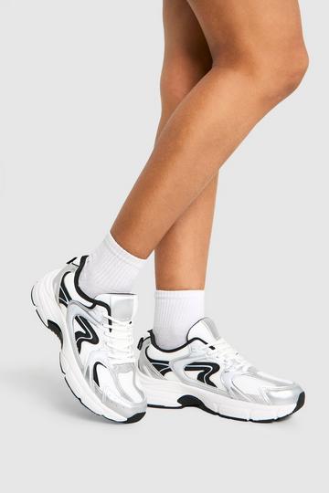 Silver Sporty Paneled Sneakers