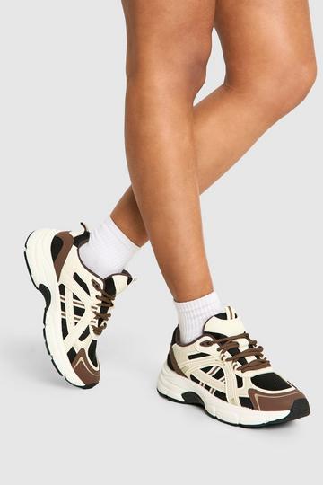 Chocolate Brown Tonal Sporty Panelled Trainers