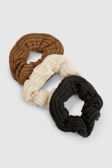 3 Pack Knitted Scrunchies neutral