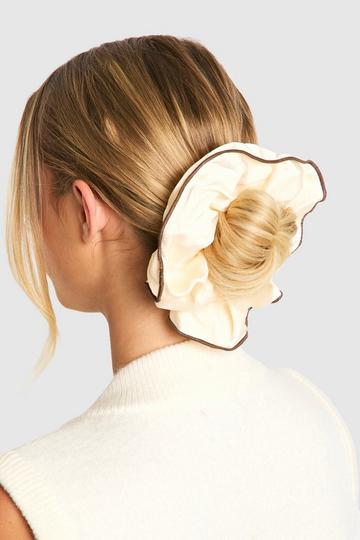 Contrast Trim Satin Oversized Scrunchie cream