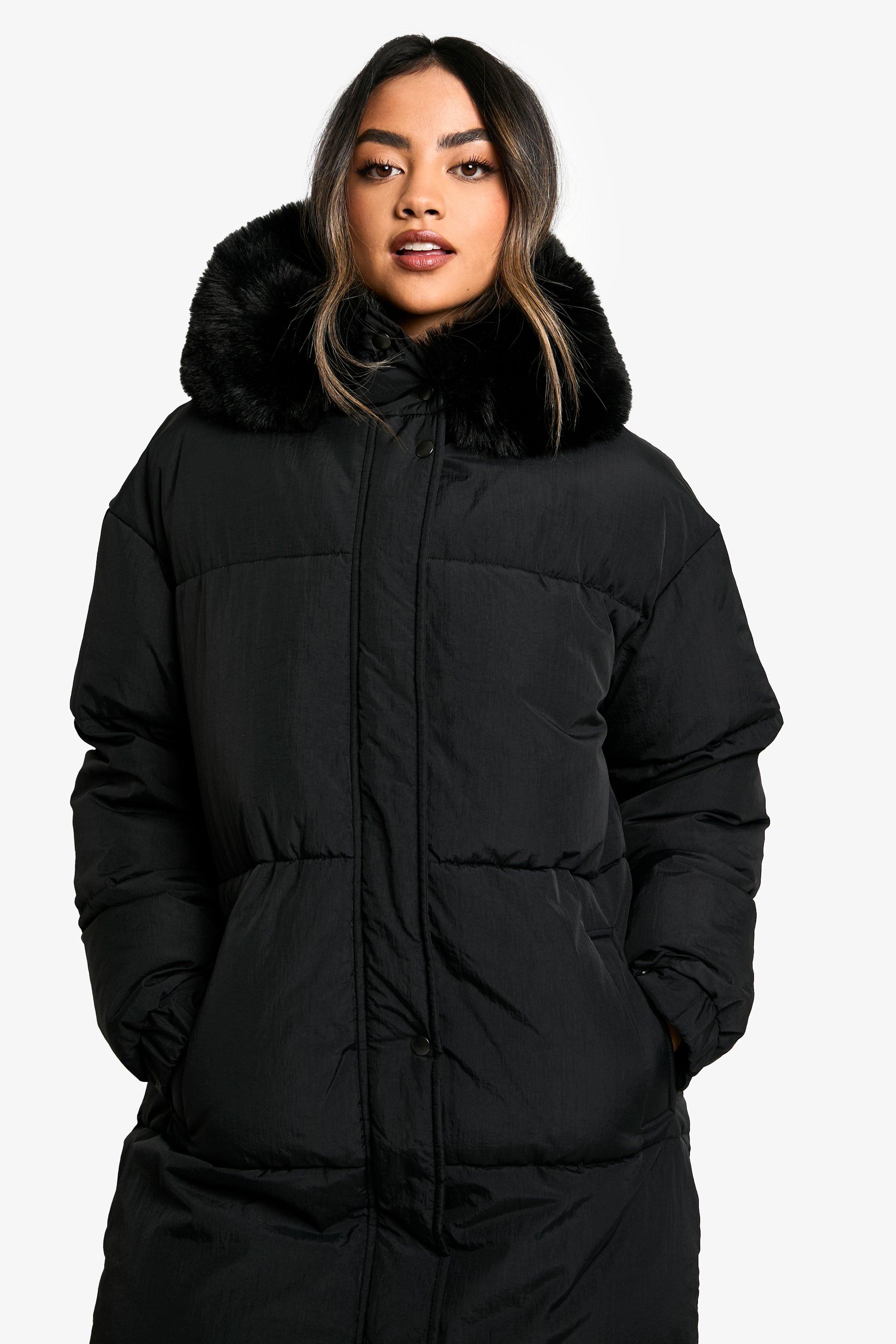 Boohoo padded coat with faux fur hood online