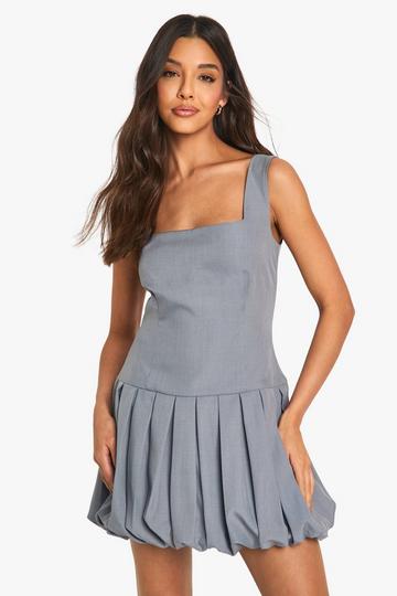 Grey Pleated Puffball Mini Dress