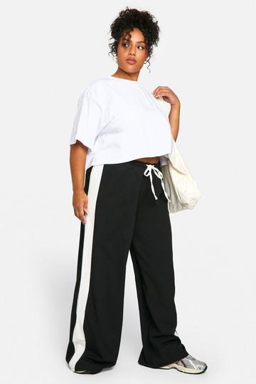 Plus Drawstring Waist Side Stripe Pants black