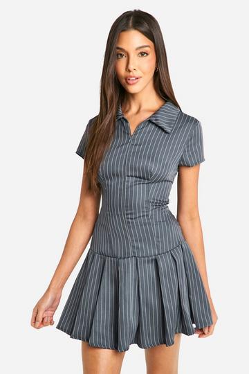 Zip Box Pleat Mini Dress mid grey