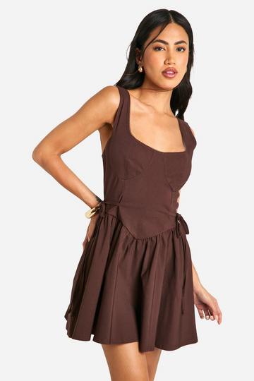 Tie Waist Skater Mini Dress chocolate