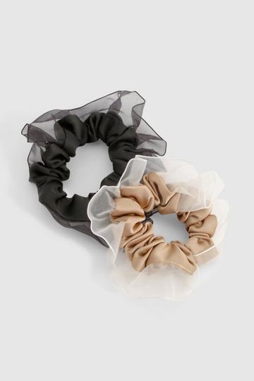 2 Pack Mesh Detail Scrunchies multi