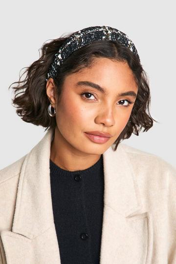 Black Boucle Check Wide Headband