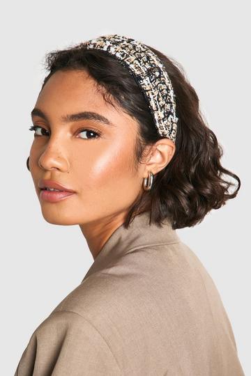 Gold Metallic Boucle Check Wide Headband