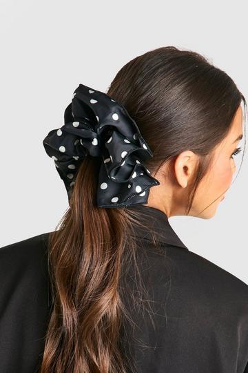 Polka Dot Satin Scrunchie black