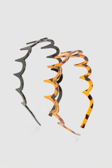 2 Pack Zig Zag Tortoise Shell & Plain Headband multi